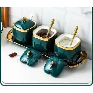 Ceramic Condiment 3 Pieces Spices Sugar Bowl Set-Multicolour