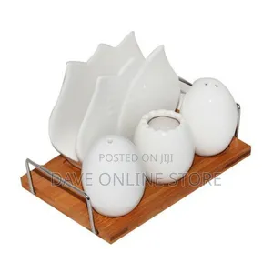 Pepper, Salt Shaker, Napkin, Toothpick Holder Set - Brown