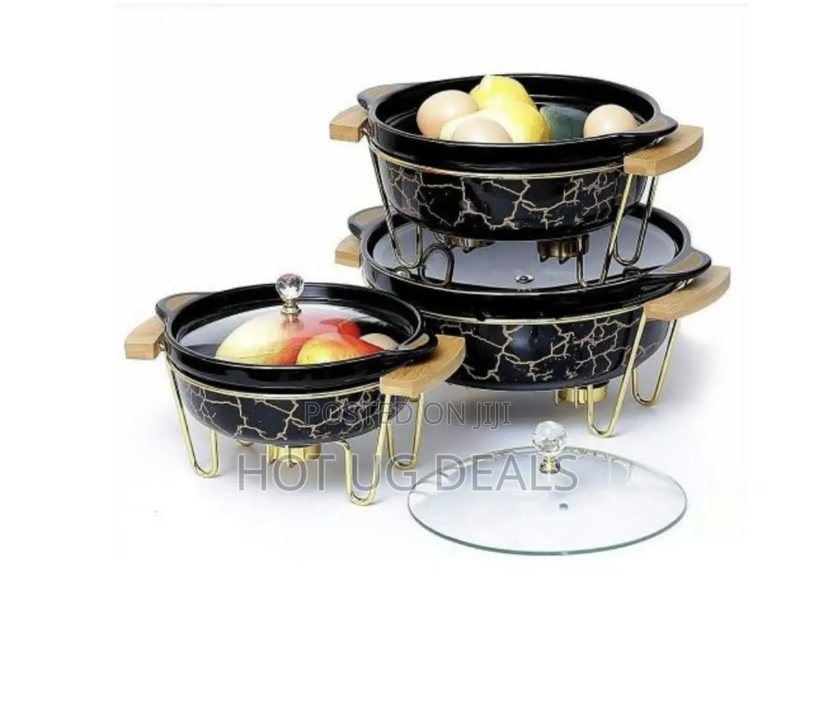 3pcs Ceramic Food Warmer Chafing Dish Casseroles