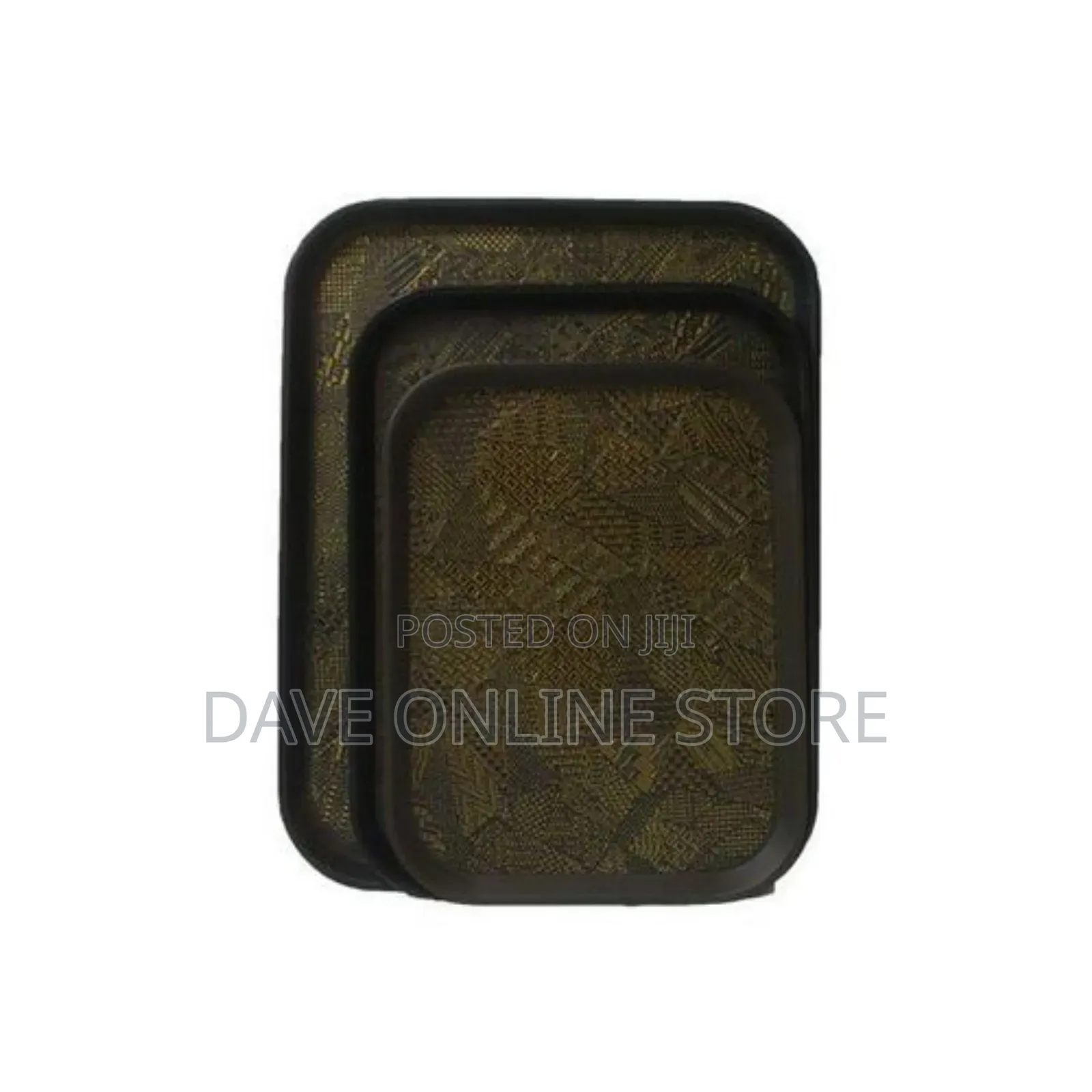 3 Piece Non Slide Rubber Serving Trays-Black