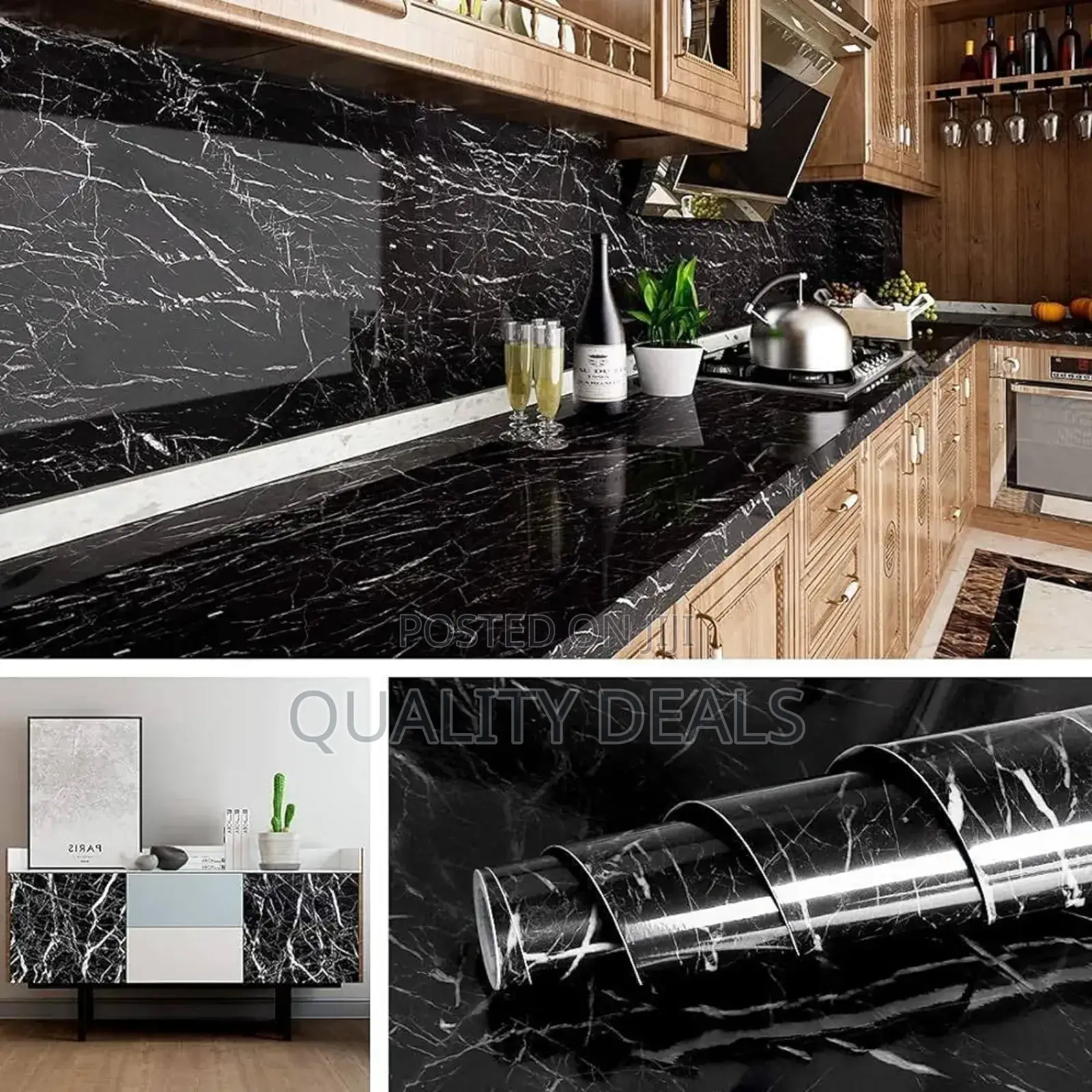 Black Marble Sticking Wallpaper for Kitchen Countertops