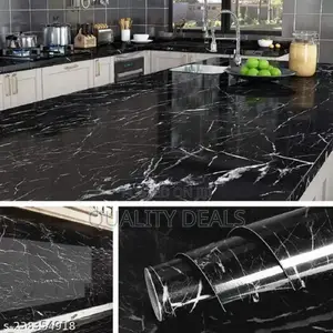 Black Marble Sticking Wallpaper for Kitchen Countertops