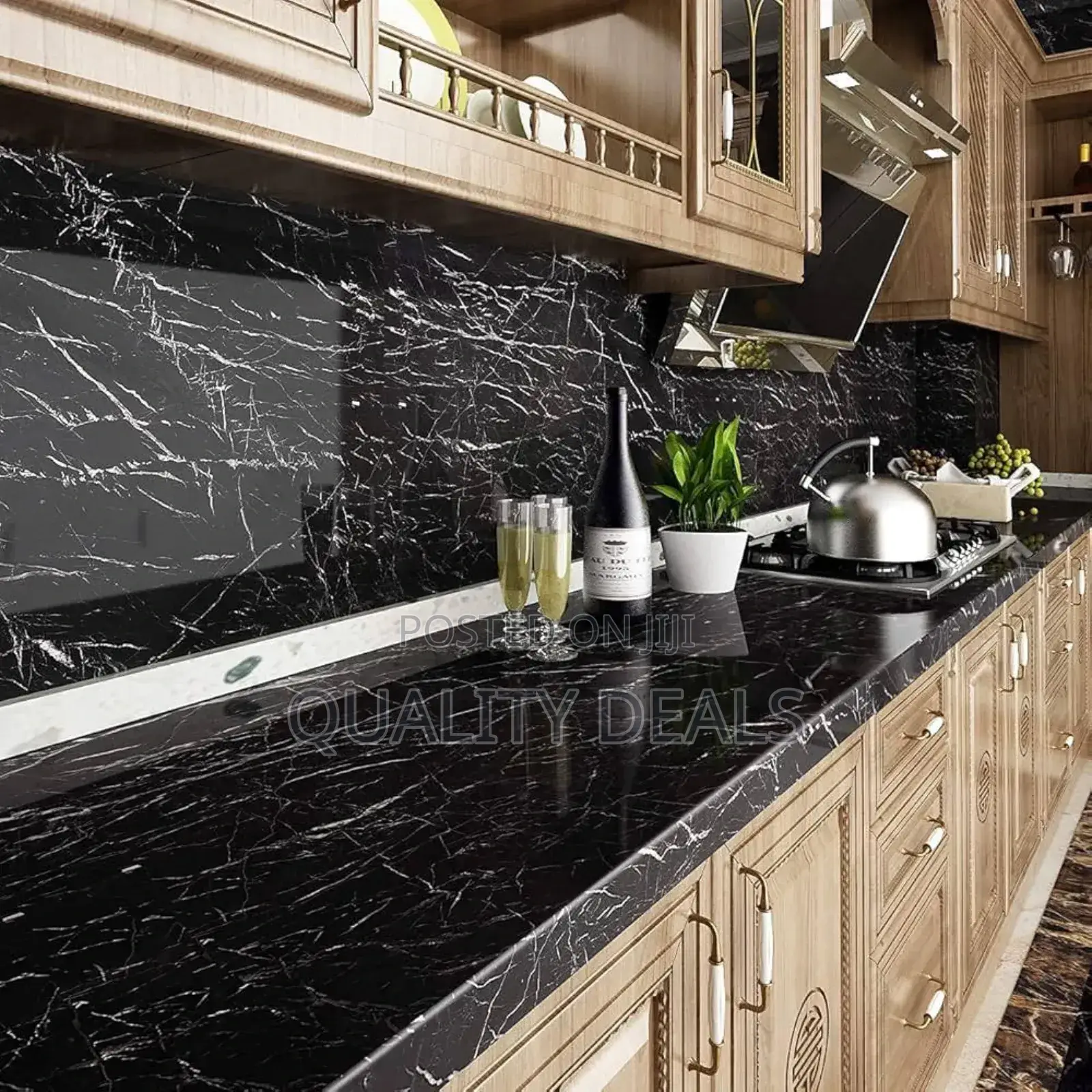 Black Marble Sticking Wallpaper for Kitchen Countertops