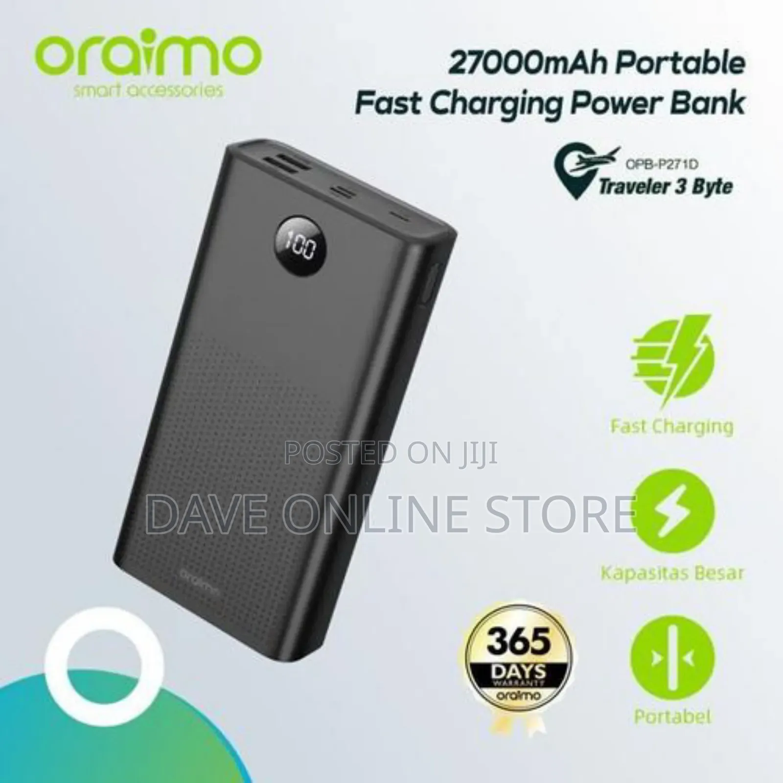 Oraimo Fast-Charging 27,000mah Power Bank, Ultra-Slim -
