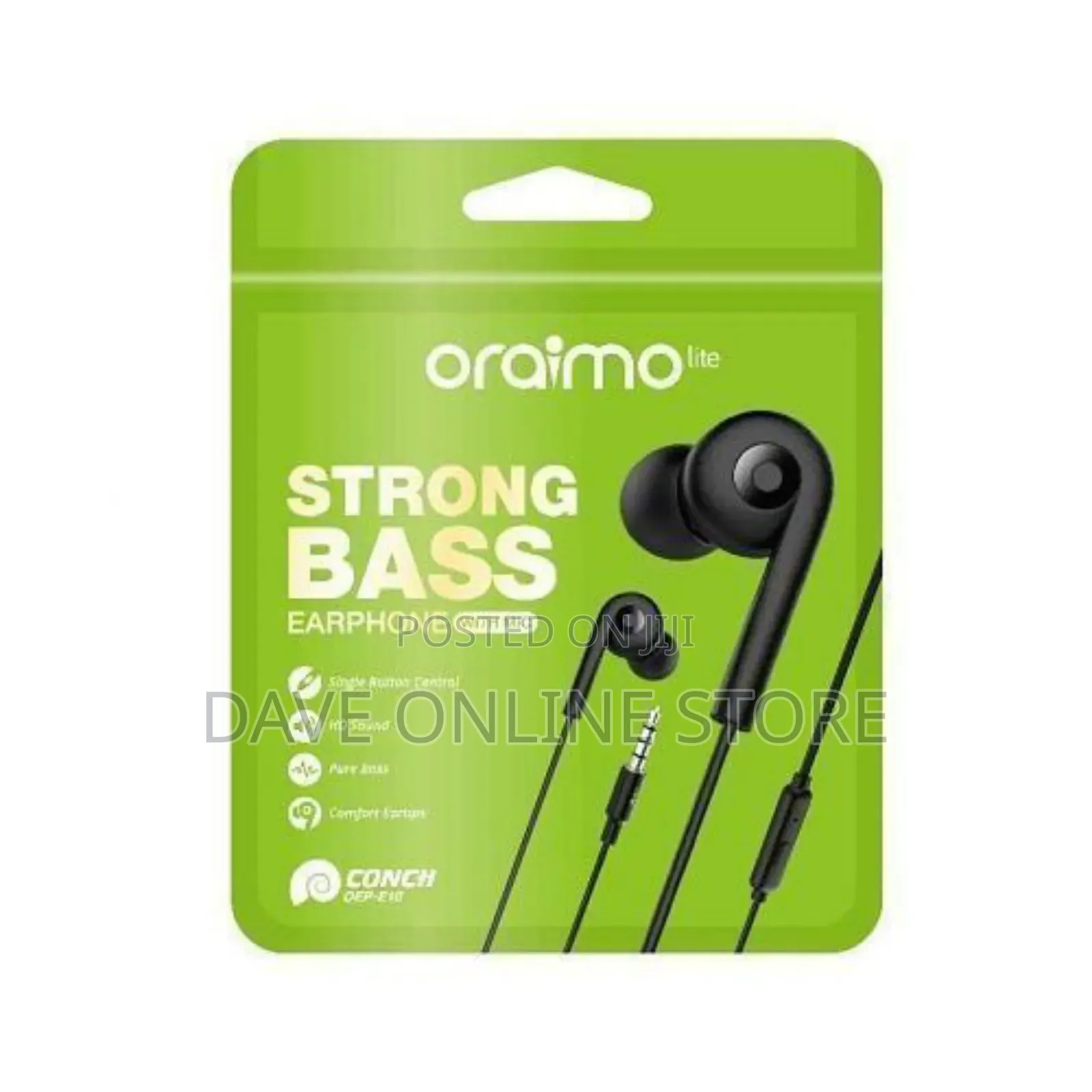 Oraimo HD Strong Bass Sound Earphones - Black