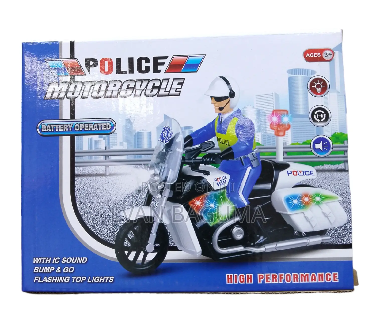 Police Motorcycle Toy for Kids - Battery Operated, Music