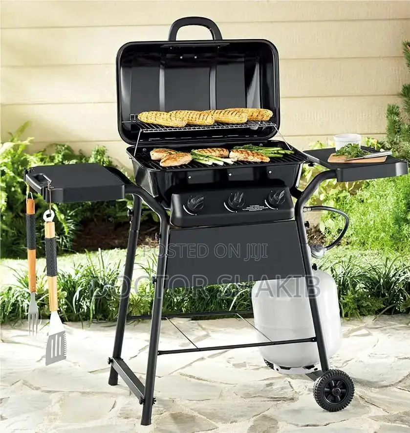 3 Burner Gass BBQ Adjustable Smokeless Trolley Grill