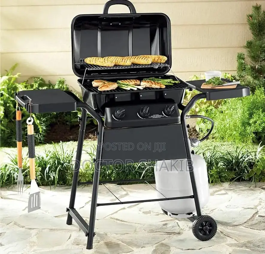 3 Burner Gass BBQ Adjustable Smokeless Trolley Grill