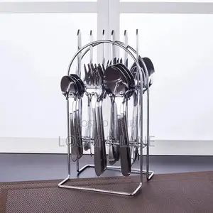 24pcs Stainless Steel Cutlery Set With Stand Silver