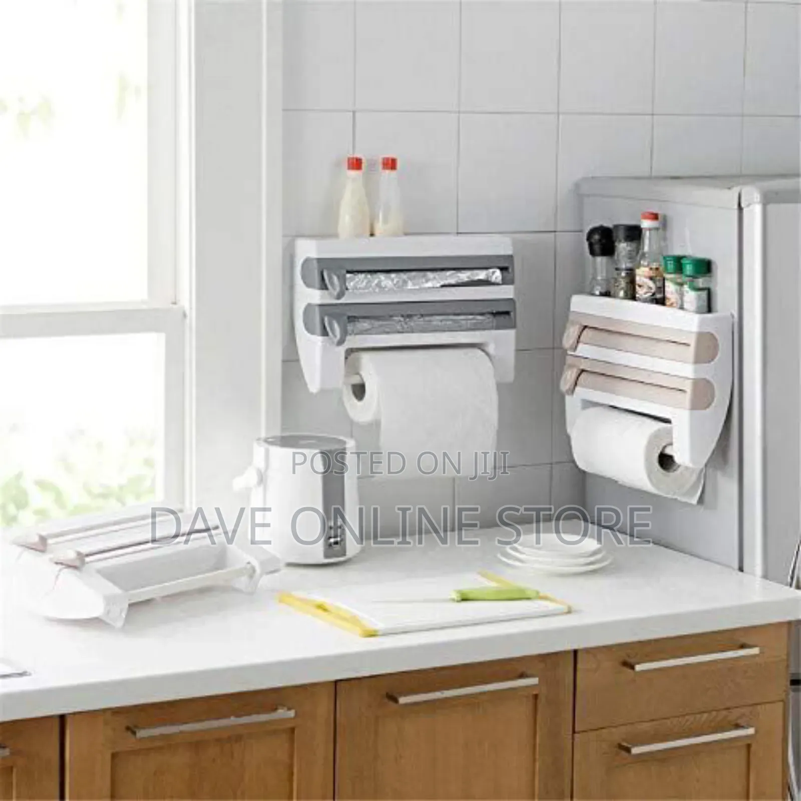 4 in 1 Cling Film, Paper Towel Foil Cutter, Holder, Cream.