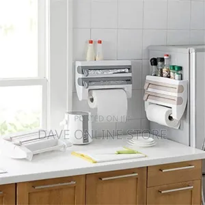4 in 1 Cling Film, Paper Towel Foil Cutter, Holder, Cream.