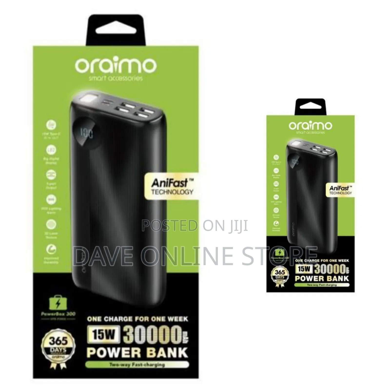 Oraimo Digital Charging 30000mah Power Bank - Black, White