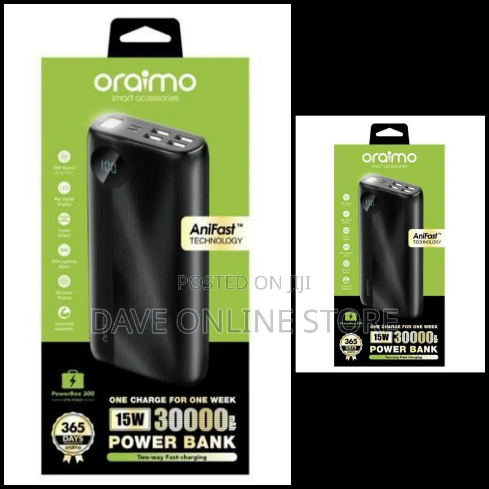 Oraimo Digital Charging 30000mah Power Bank - Black, White