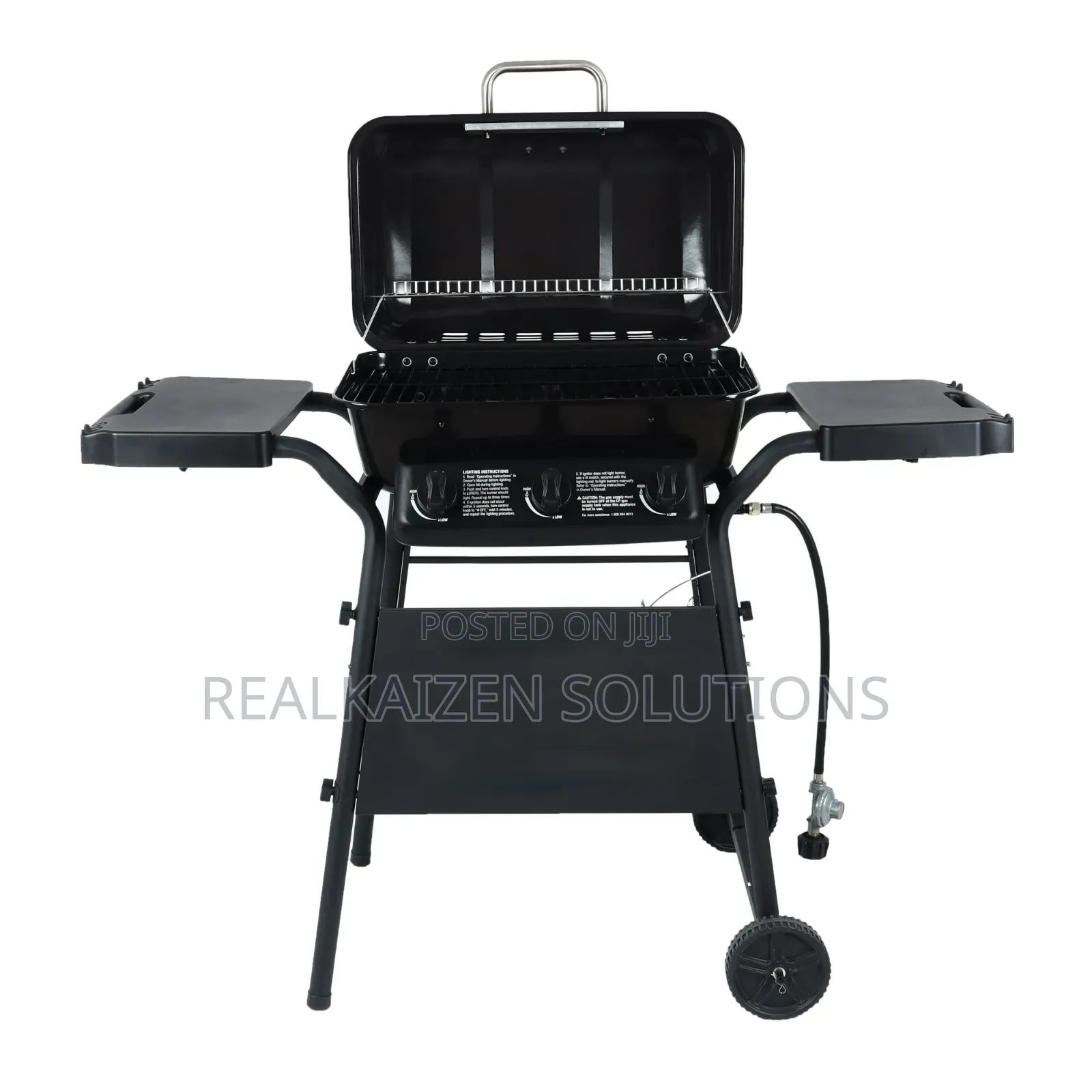 3 Burner Porcelain Coated LPG Gas Grill With Side Shelves