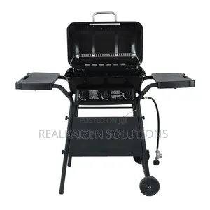 3 Burner Porcelain Coated LPG Gas Grill With Side Shelves