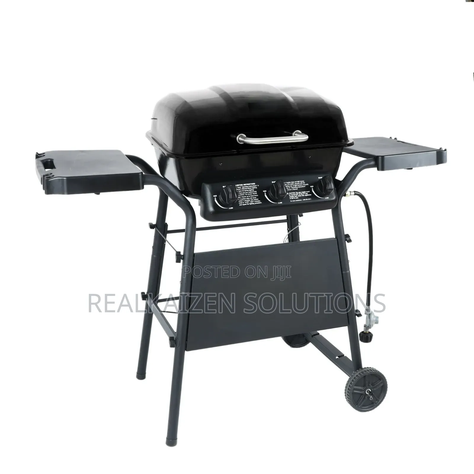 3 Burner Porcelain Coated LPG Gas Grill With Side Shelves