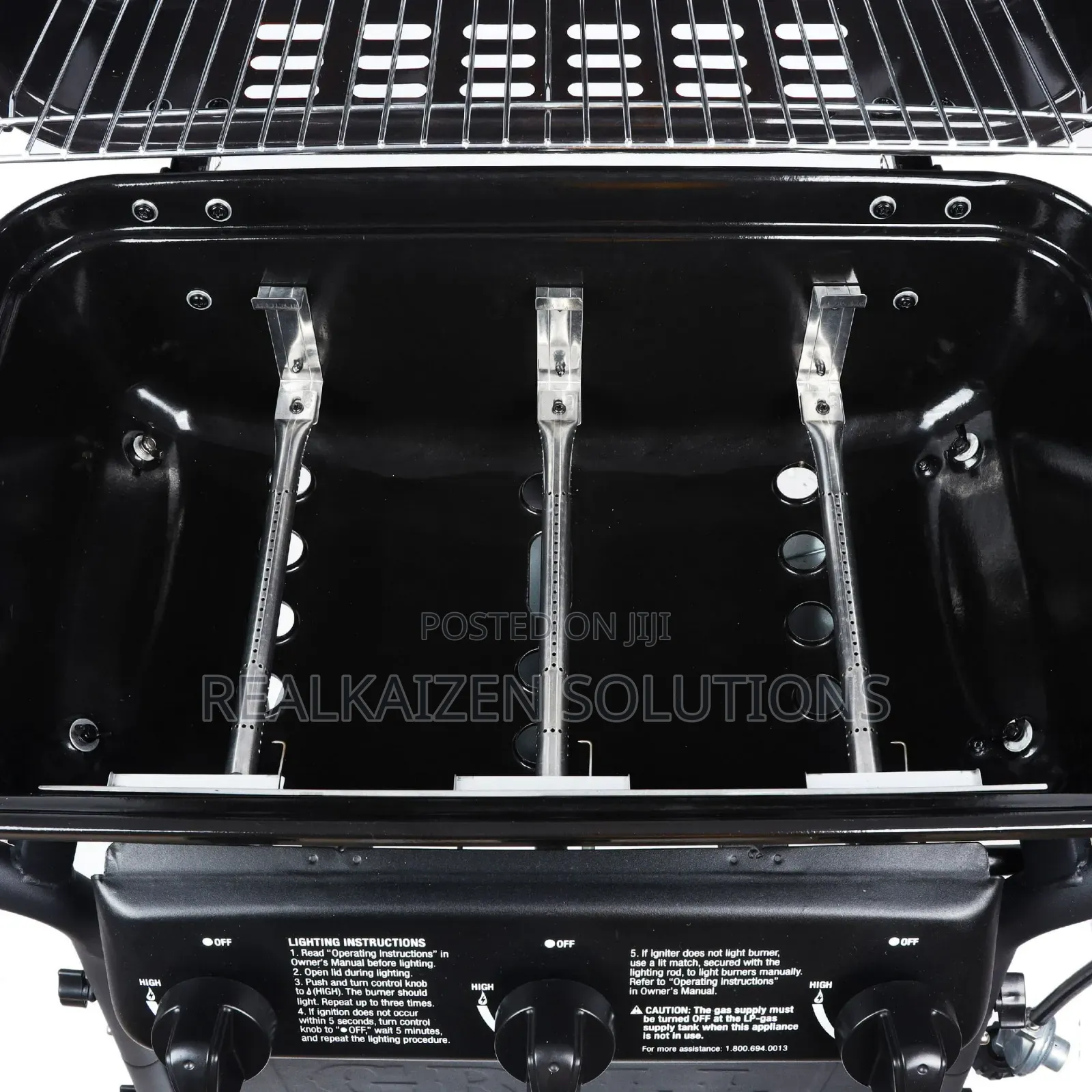 3 Burner Porcelain Coated LPG Gas Grill With Side Shelves