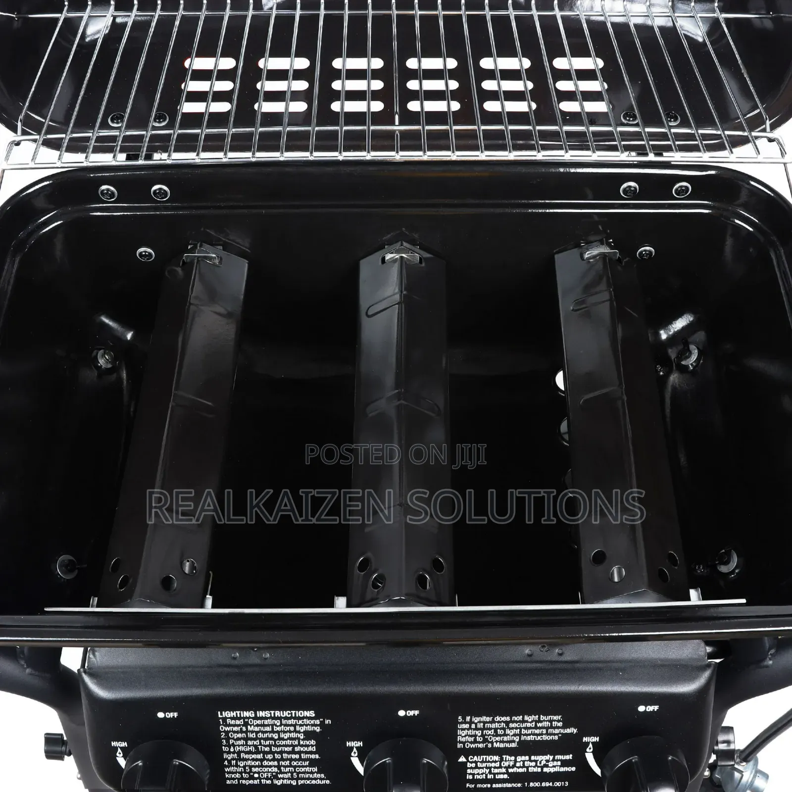 3 Burner Porcelain Coated LPG Gas Grill With Side Shelves