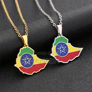 Africa Maps Ethiopian Map Flag Pendant Necklaces