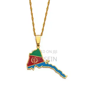 Anniyo Eritrea Map Flag Pendant Thin Necklaces F