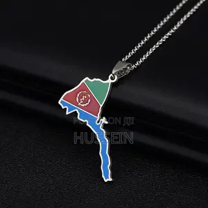 Eritrea Map Flag Pendant Necklaces Stainless Steel