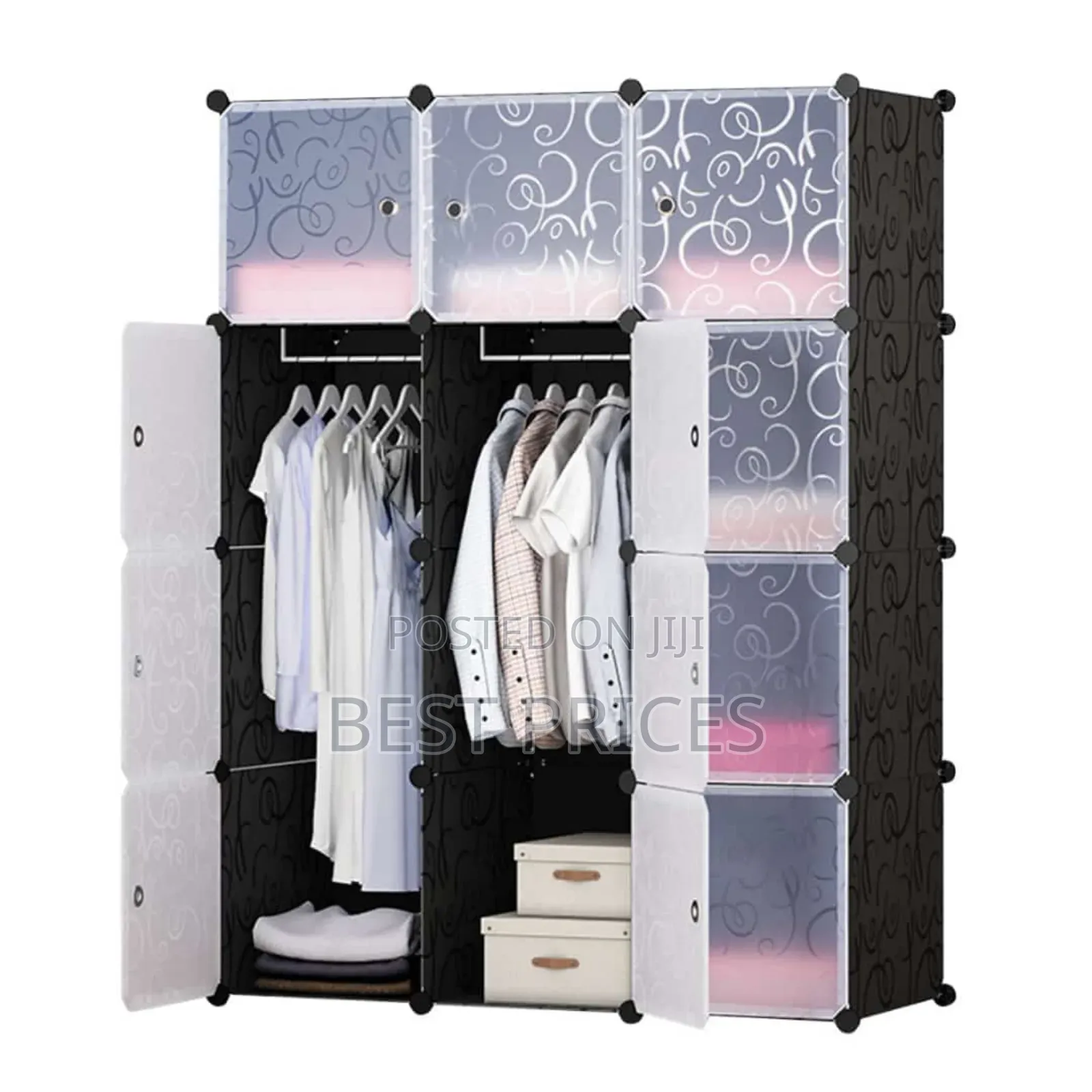 3 Columns Plastic Wardrobe Black and Pink