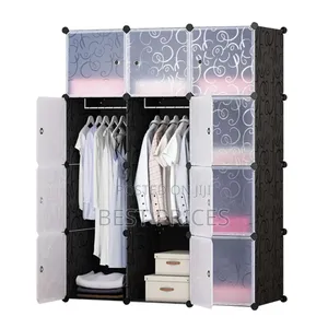 3 Columns Plastic Wardrobe Black and Pink