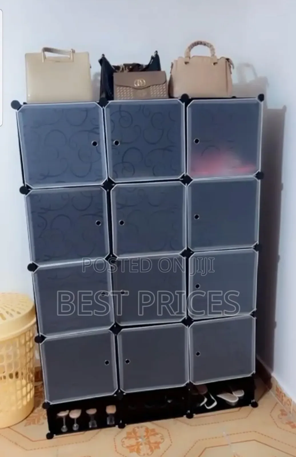 3 Columns Plastic Wardrobe Black and Pink
