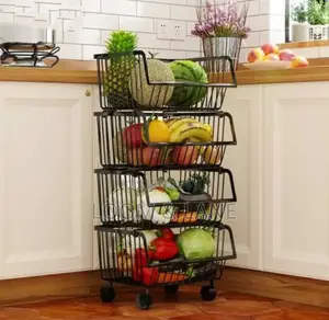 Metallic Pantry Storage Bin Rack Organizer Trolley