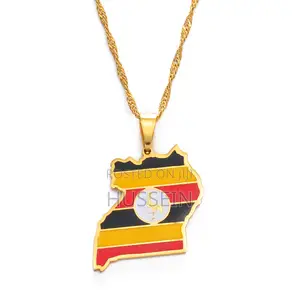 Anniyo Uganda Map Flag Pendant Necklace