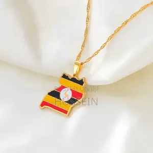 Anniyo Uganda Map Flag Pendant Necklace