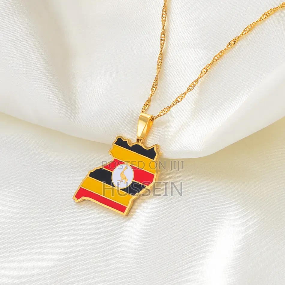 Anniyo Uganda Map Flag Pendant Necklace