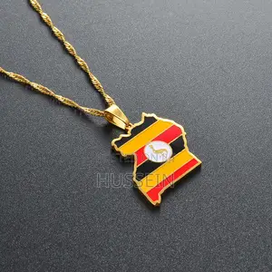 Anniyo Uganda Map Flag Pendant Necklace