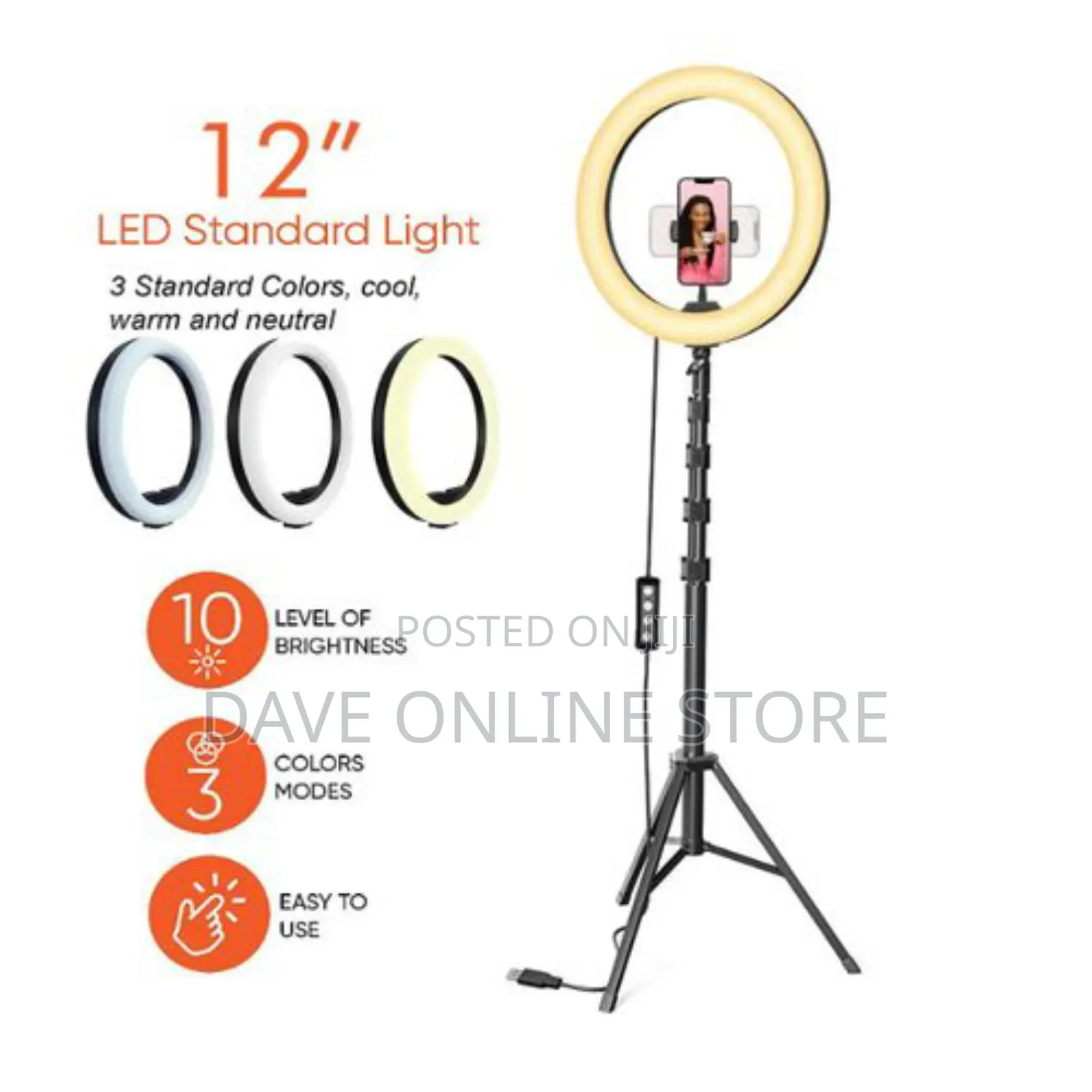 12 Inch Ring Light With Stand, for Tiktok, Youtube, - Black