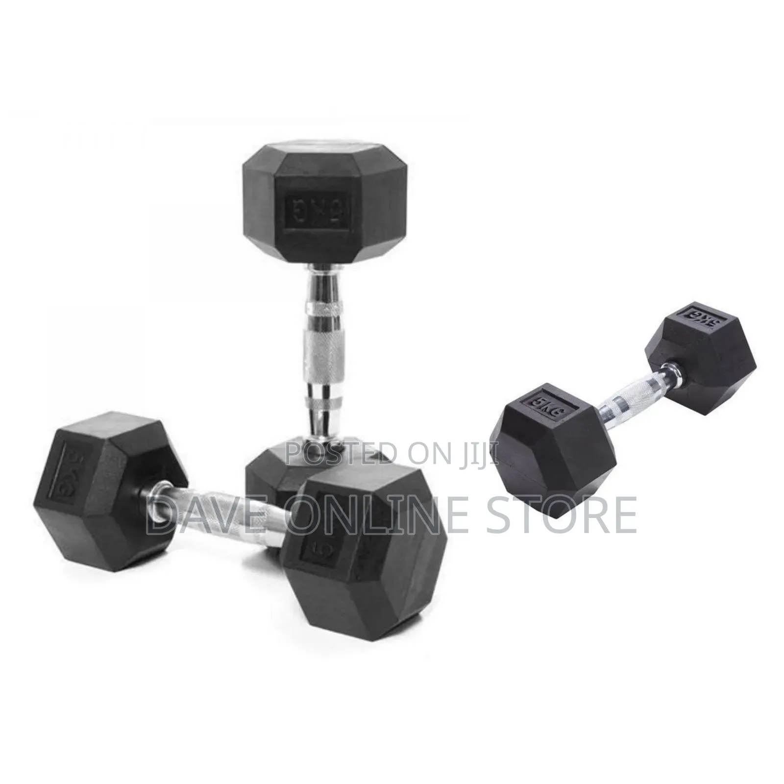 A Pair of 5kg Hex Dumbbells - Black,Silver
