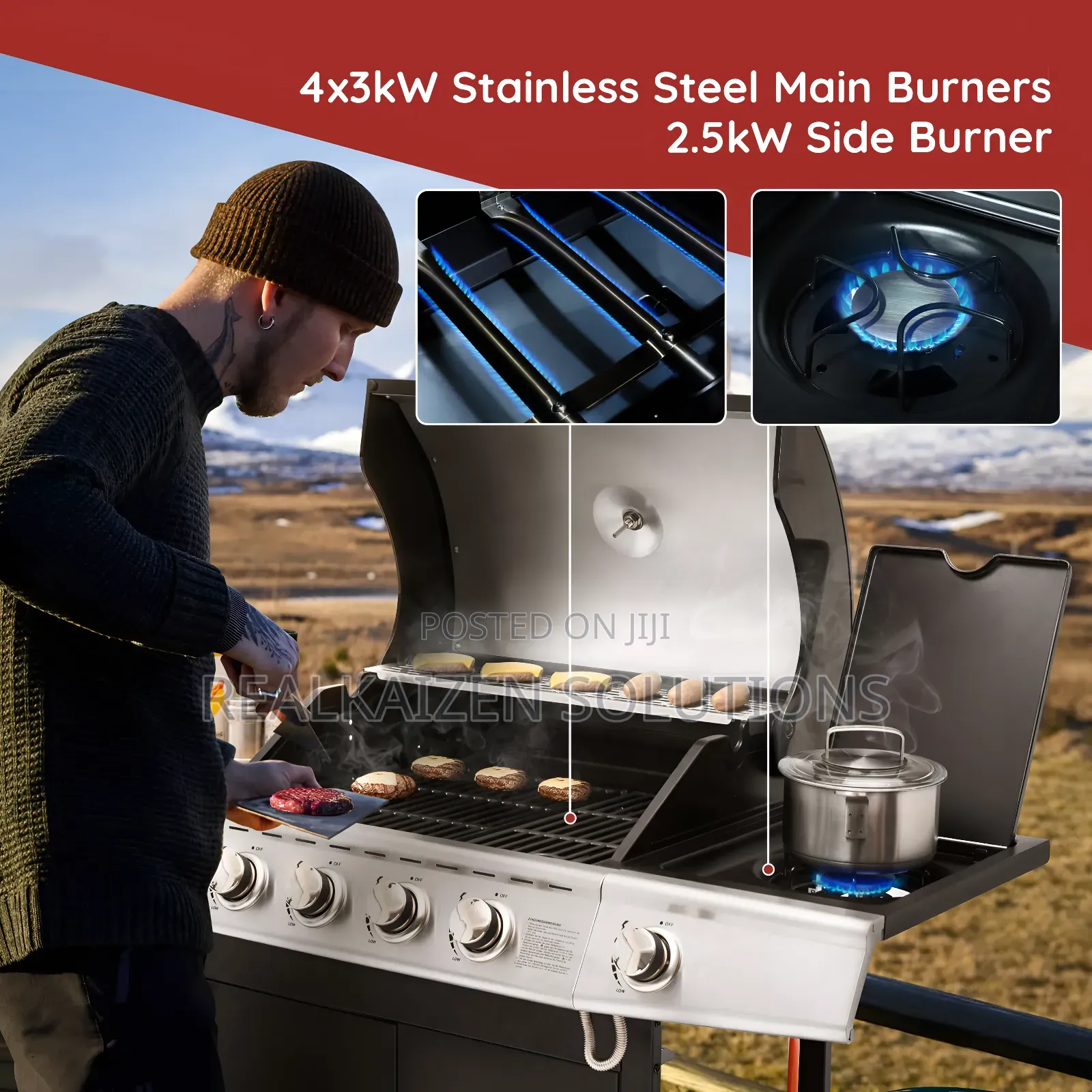 USA ROYAL GOURMET| 5 Burner Black Matte Enamel BBQ Gas Grill