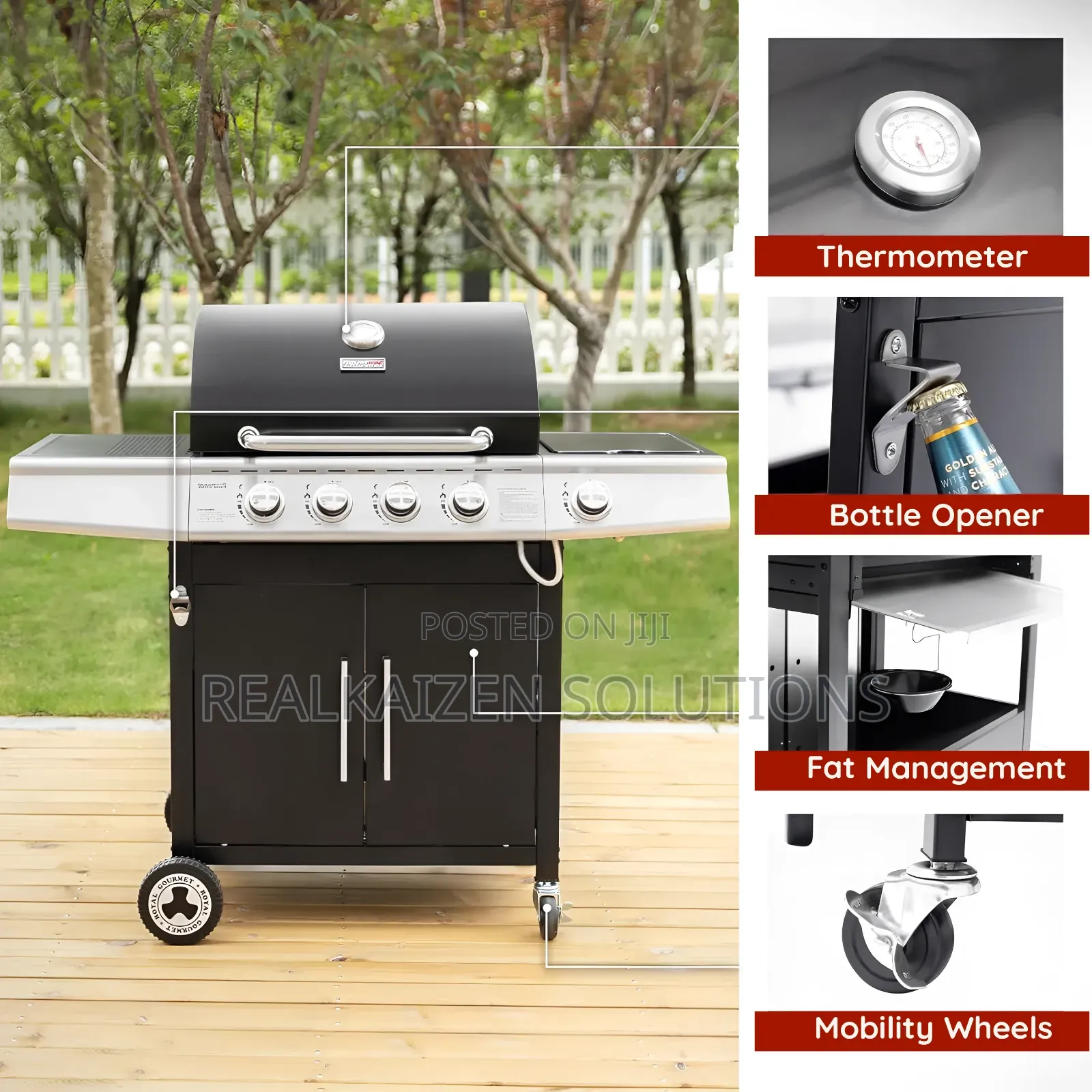 USA ROYAL GOURMET| 5 Burner Black Matte Enamel BBQ Gas Grill