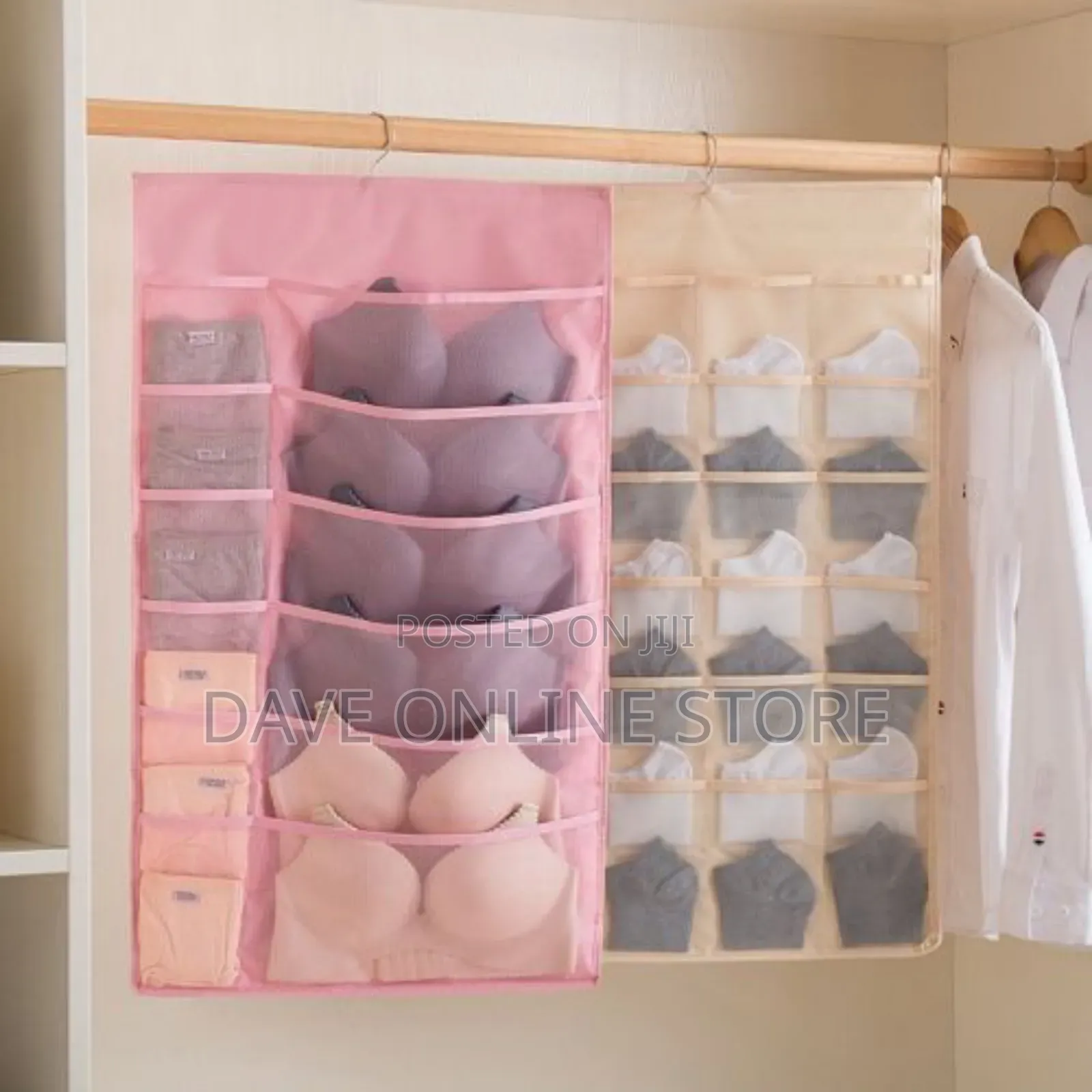 Socks,Bra,Underwear Bag Hanger Storage Organizer-Pink