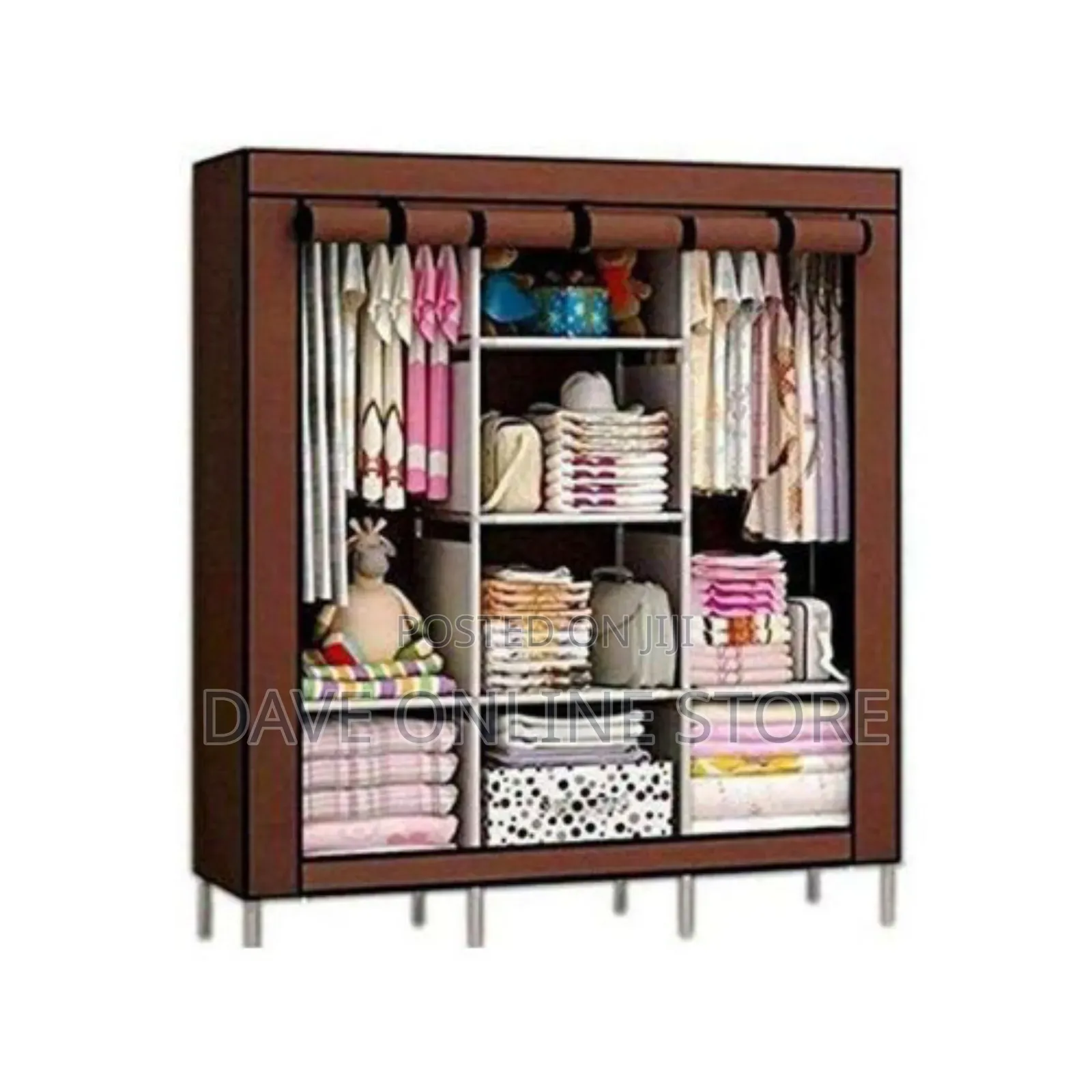 3 Column Cloth Frame Wardrobe - Maroon, Not Assembled.