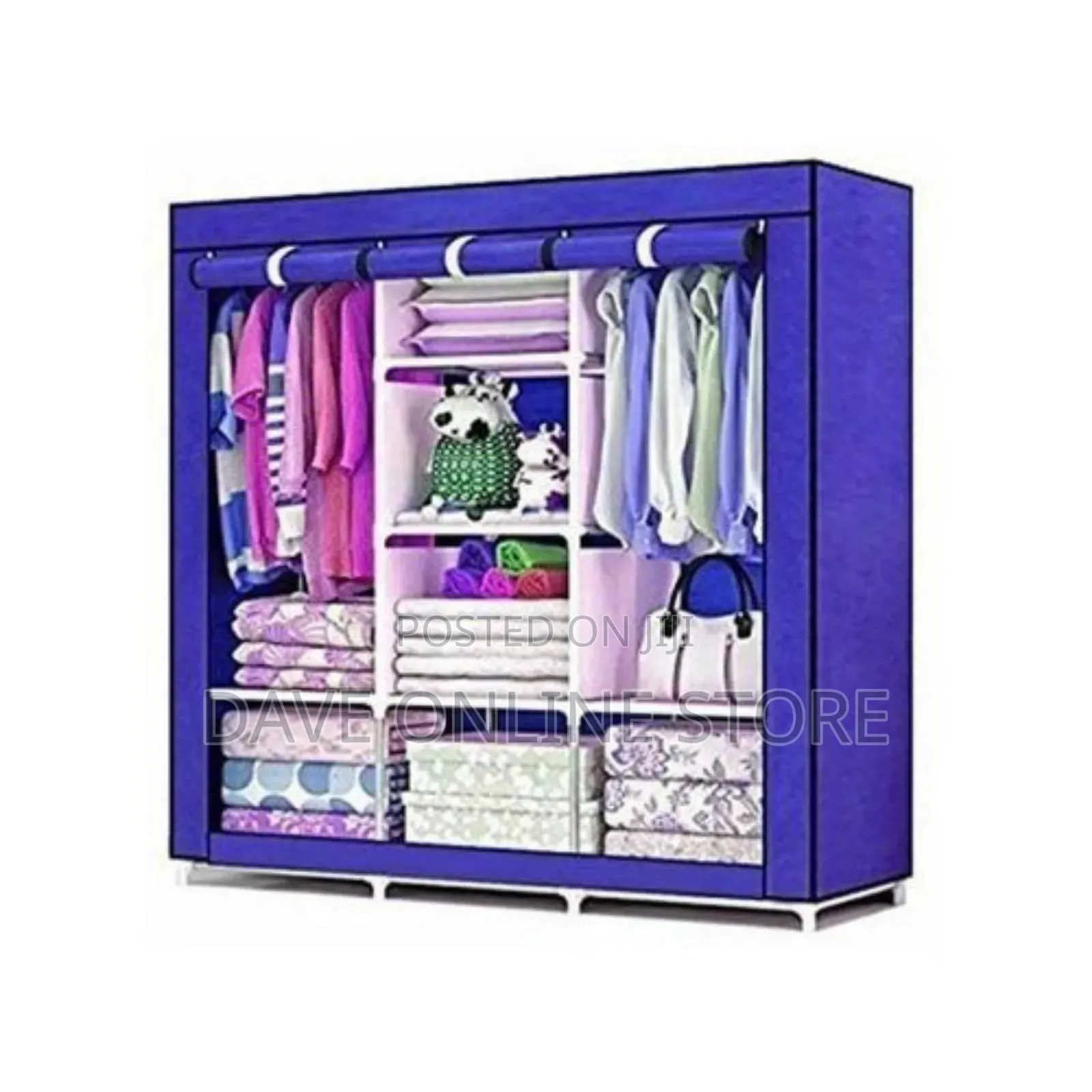 3 Column Cloth Frame Wardrobe Purple