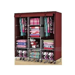 Photo - 3 Column Cloth Frame Portable Wardrobe Storage - Maroon