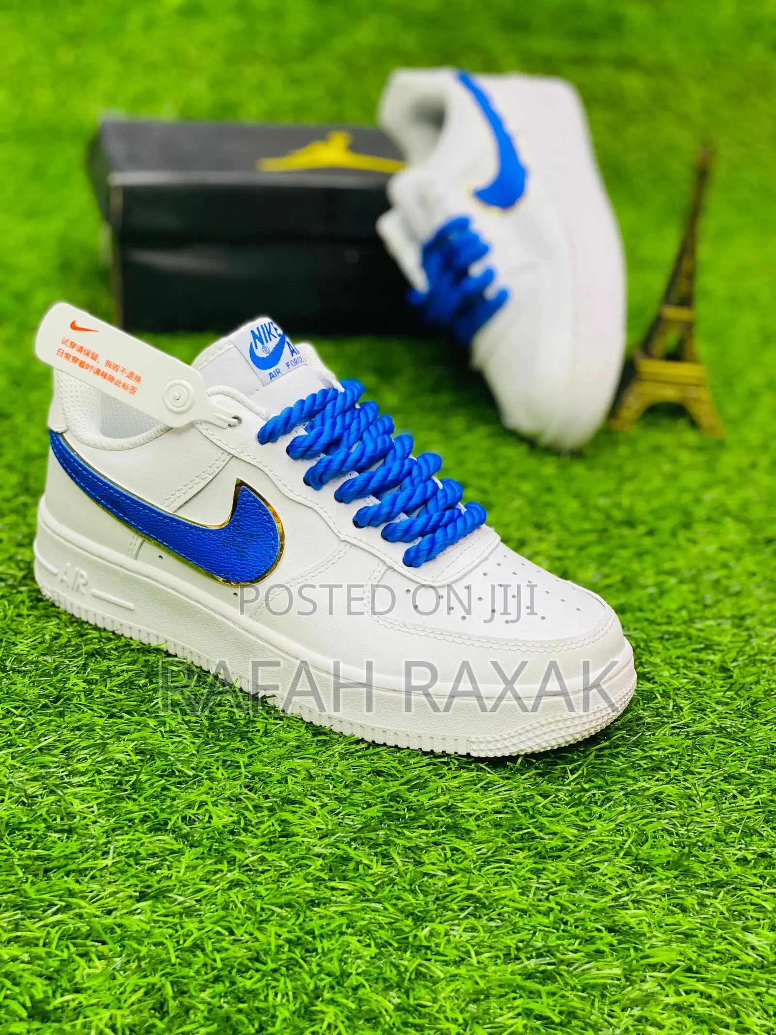 Original Big Laces Nike Air Force 1 White/Blue Sneakers