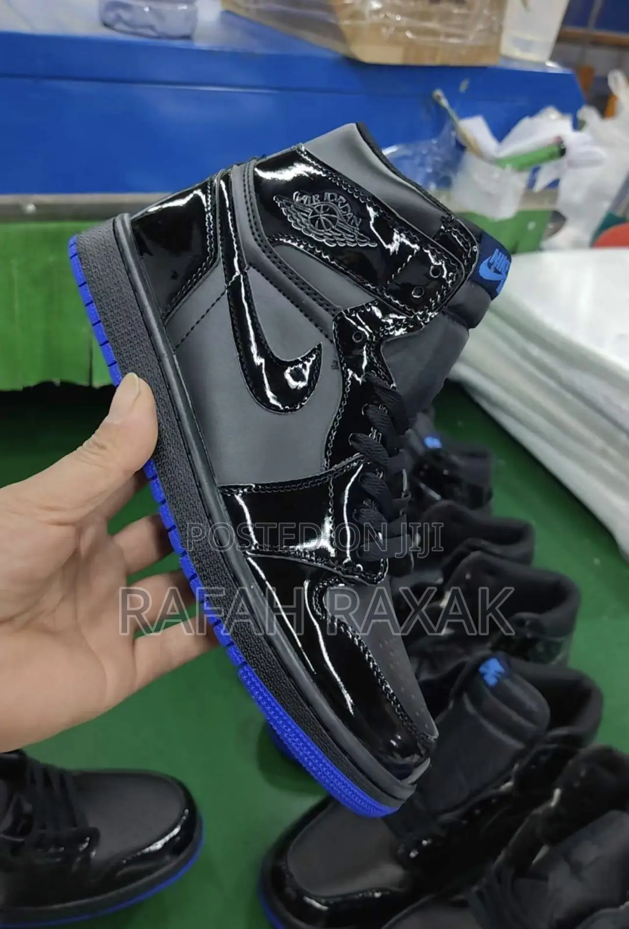 Original Black/Blue Air Jordan 1 Shinny Sneakers