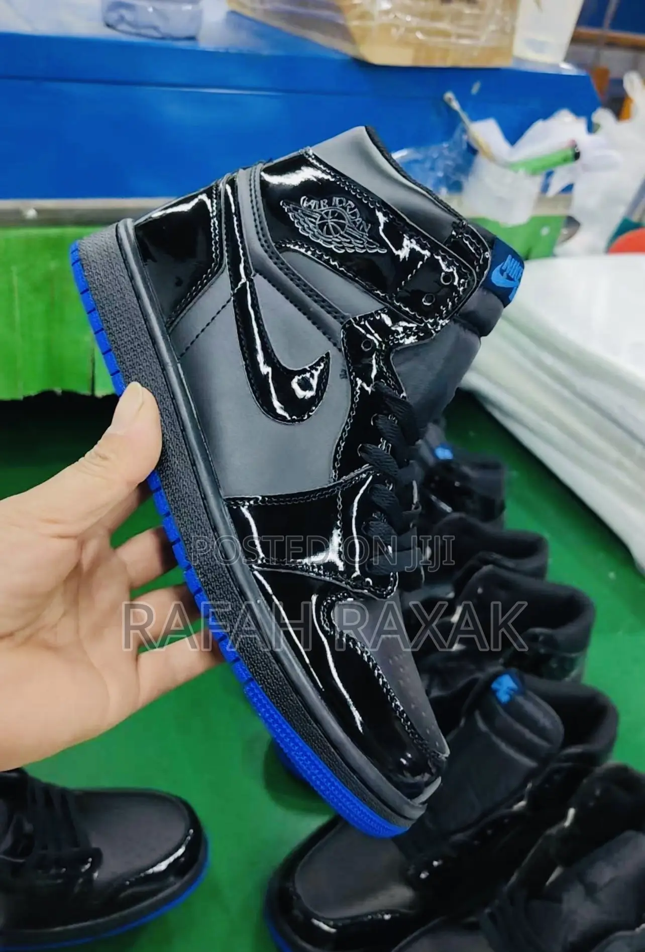 Original Black/Blue Air Jordan 1 Shinny Sneakers