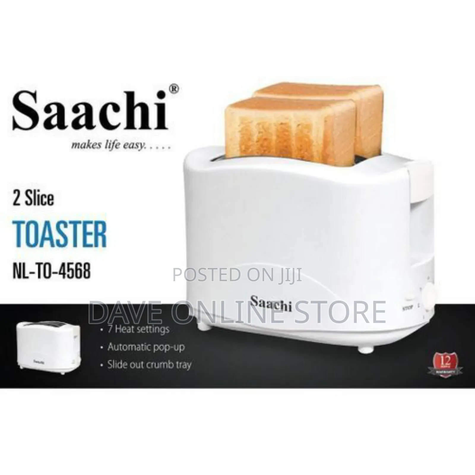 Saachi 2 Slice Saachi Electric Bread Toaster - White