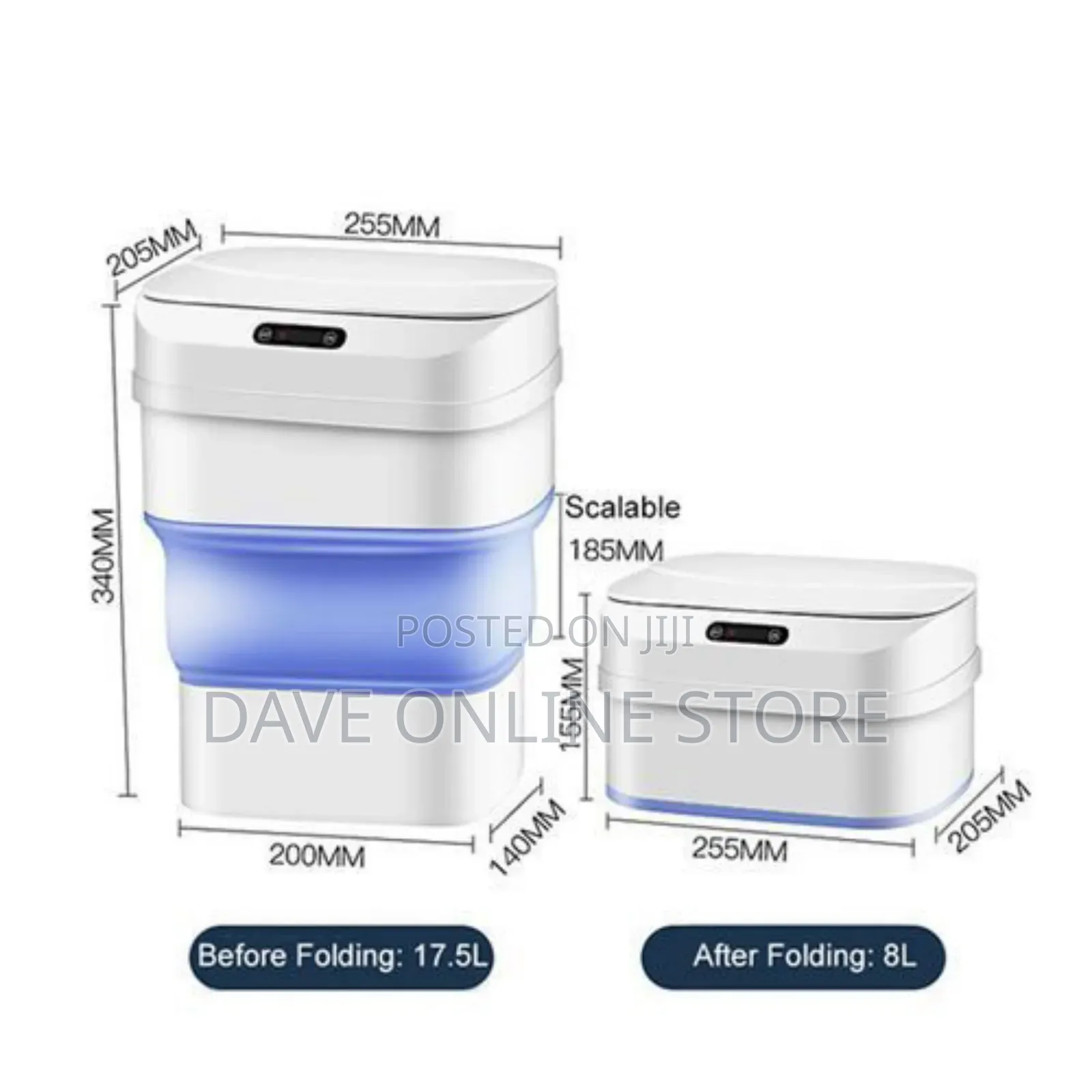 Automatic Smart Sensor Folding Trash Can Dustbin- White.