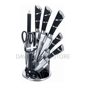 9 PCS Kitchen Knife Set With 360° Rotating Acrylic Stand,