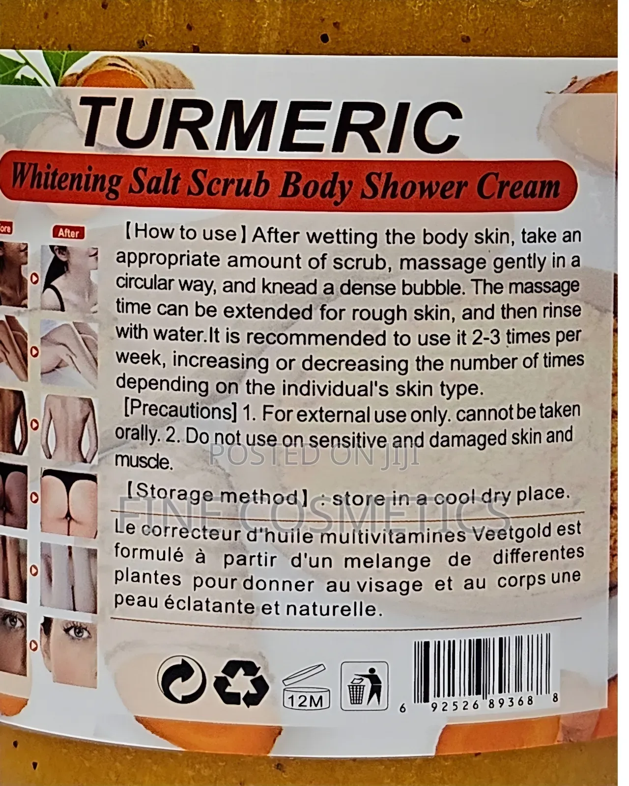 VEETGOLD Turmeric Whitening Salt Scrub Body Shower Cream.