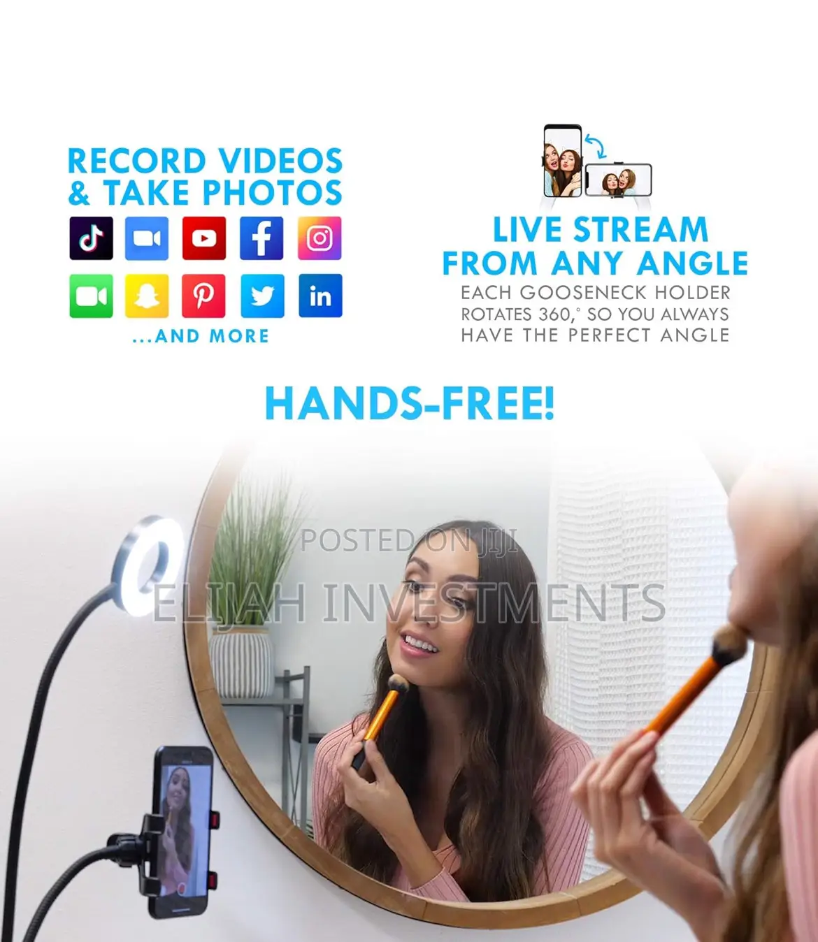 Selfie Ring Light With 24”Gooseneck Stand Cell Phone Holder