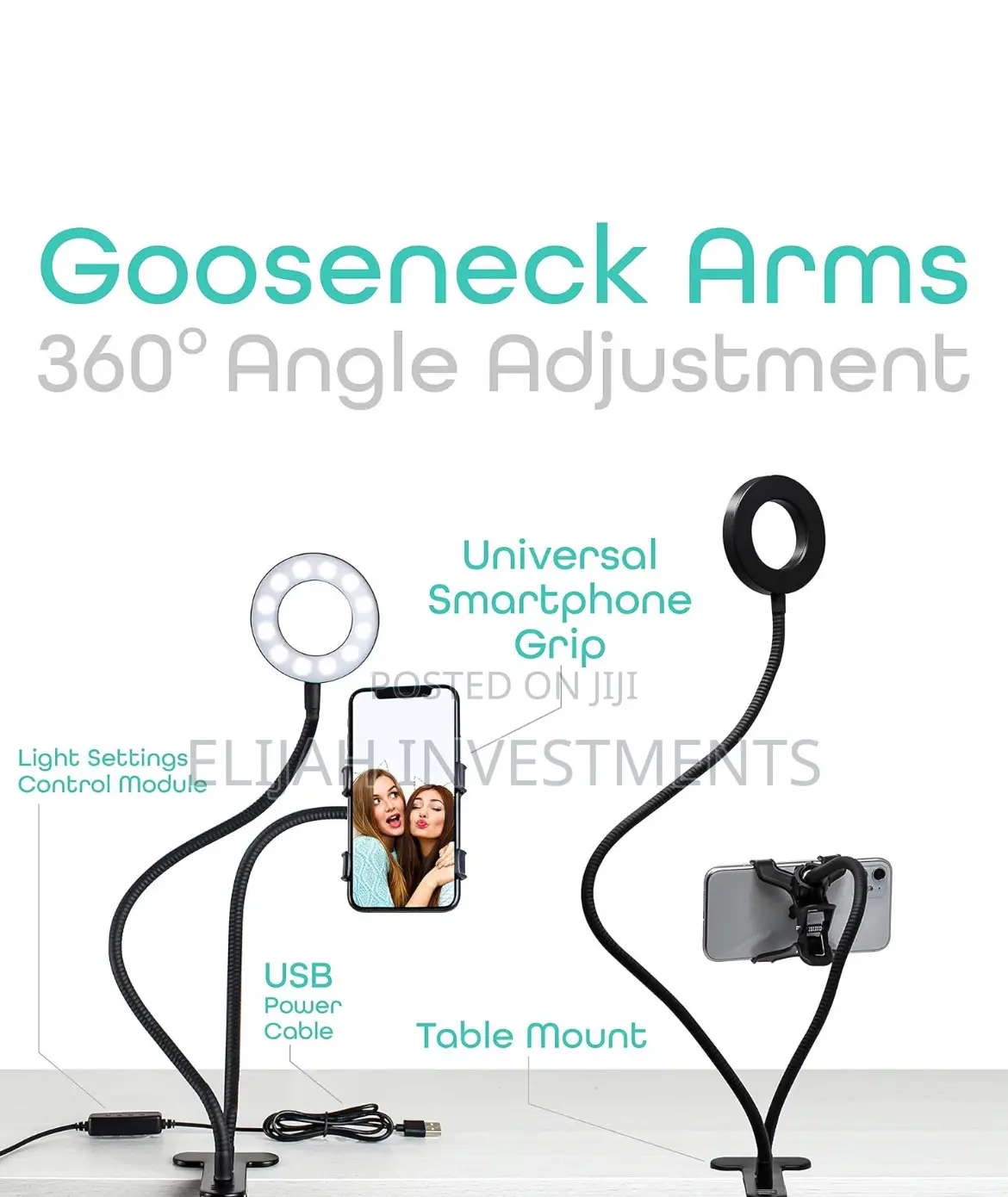 Selfie Ring Light With 24”Gooseneck Stand Cell Phone Holder